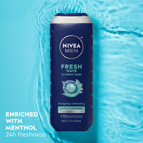 NIVEA MEN pouring gel into hand demonstrating easy lathering and cleansing