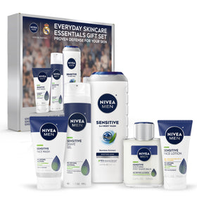 NIVEA MEN front packaging showing complete sensitive care set and convenience