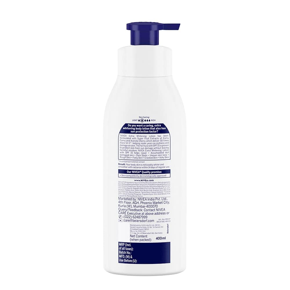 NIVEA side label close-up highlighting SPF15 and Vitamin C benefits