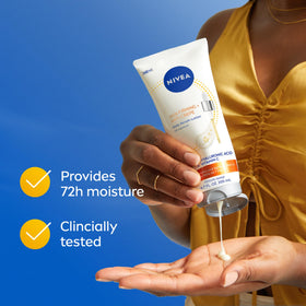 NIVEA open cap with lotion dollop illustrating easy dispensing control