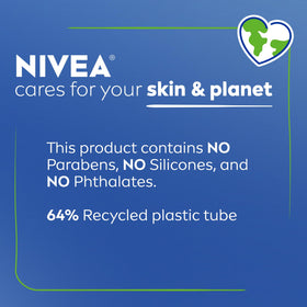 NIVEA packaging recycled plastic badge showcasing environmental benefit