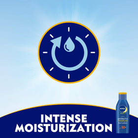 NIVEA pouring lotion onto hand highlighting easy application and comfortable skin feel