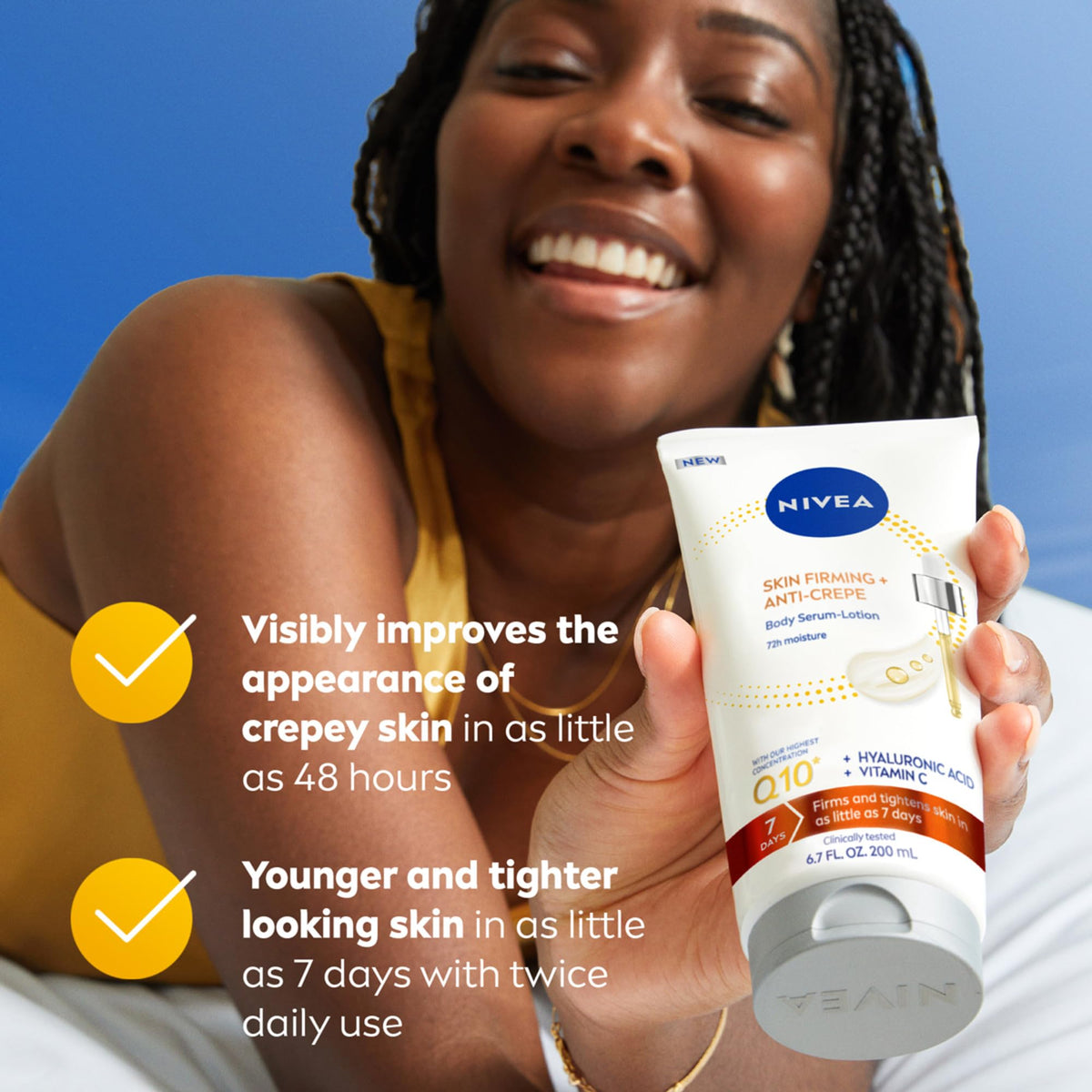 NIVEA applying serum-lotion on arm showing fast absorption benefit