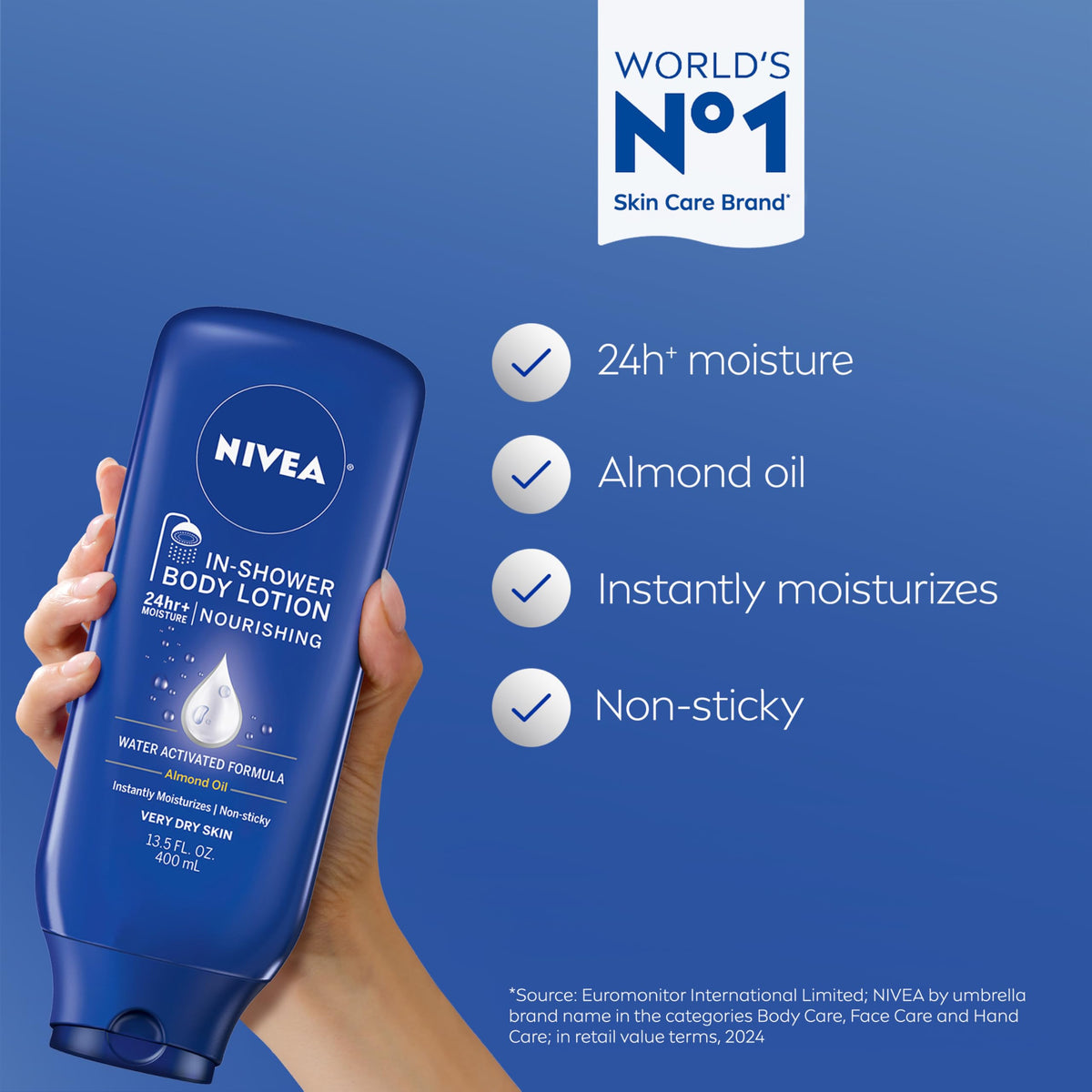 NIVEA pump dispenser close-up demonstrating easy one-handed use