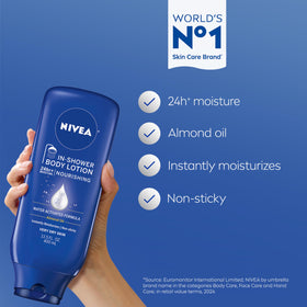 NIVEA pump dispenser close-up demonstrating easy one-handed use