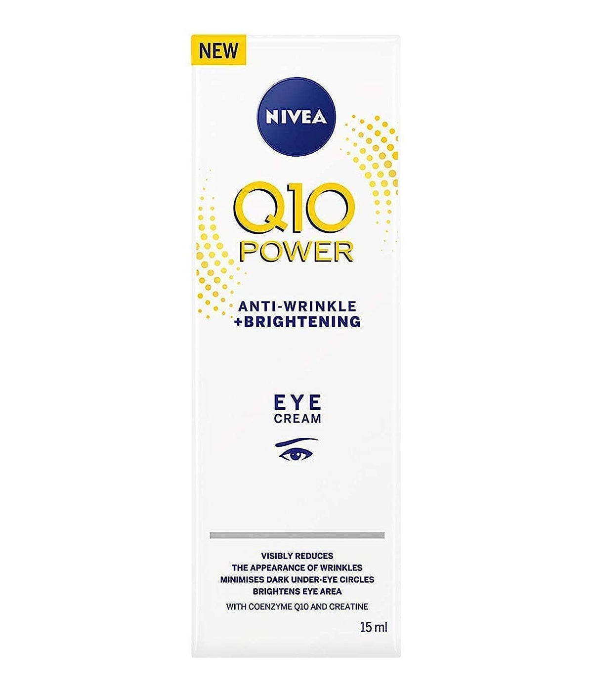 NIVEA Q10 eye cream tube front view shows compact travel-friendly packaging and quick application benefit
