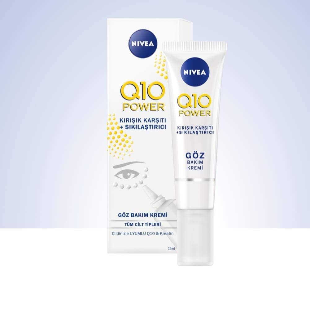 NIVEA Q10 cream applied under eye in morning routine demonstrating brighter, smoother-eye-area benefit