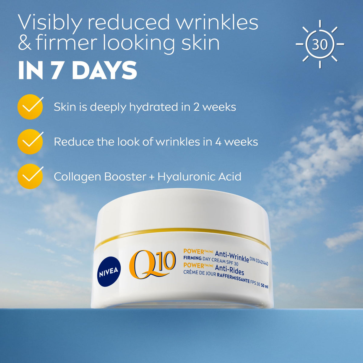 NIVEA Q10 Plus open jar texture demonstrating fast absorption benefit