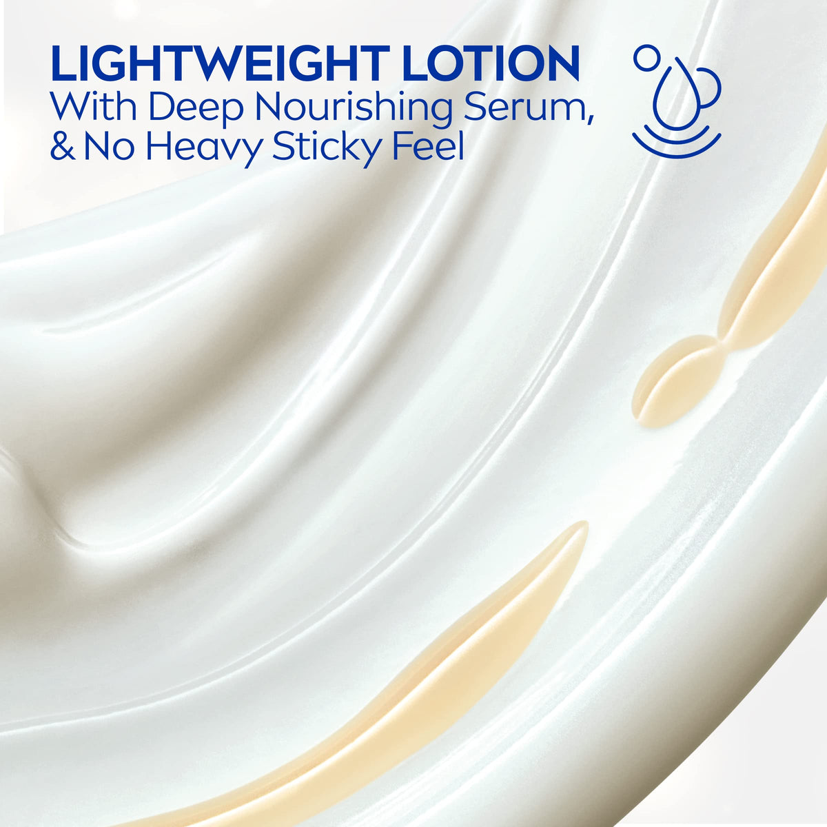 NIVEA lotion texture close-up highlighting creamy formula and fast absorption benefit