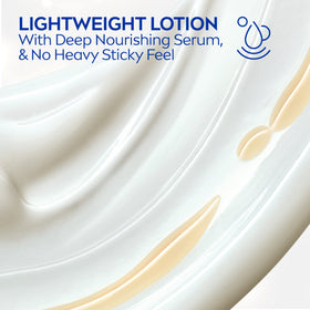 NIVEA lotion texture close-up highlighting creamy formula and fast absorption benefit
