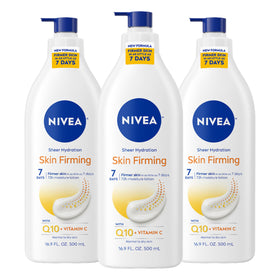 NIVEA front pump bottle showing label and easy dispensing benefit