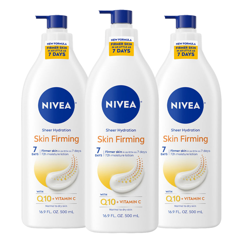 NIVEA front pump bottle showing label and easy dispensing benefit