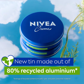 NIVEA tin held in hand to show scale and portable moisturising advantage