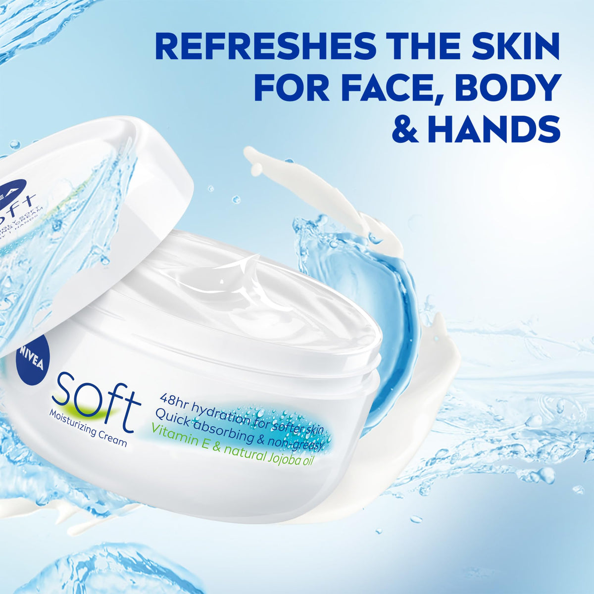 NIVEA applying cream on hands, fast-absorbing moisture after washing