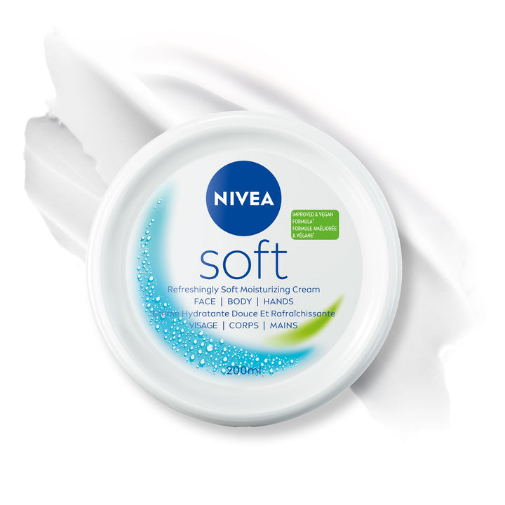 NIVEA Soft jar front view showing branding and pack benefit