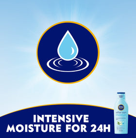Close-up of Nivea Sun label highlighting aloe vera calming benefit