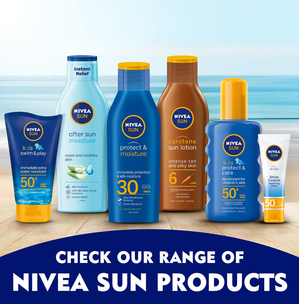Nivea Sun bottle on beach towel suggesting post-sun comfort benefit