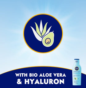 Nivea Sun dispensing lotion from pump demonstrating easy application