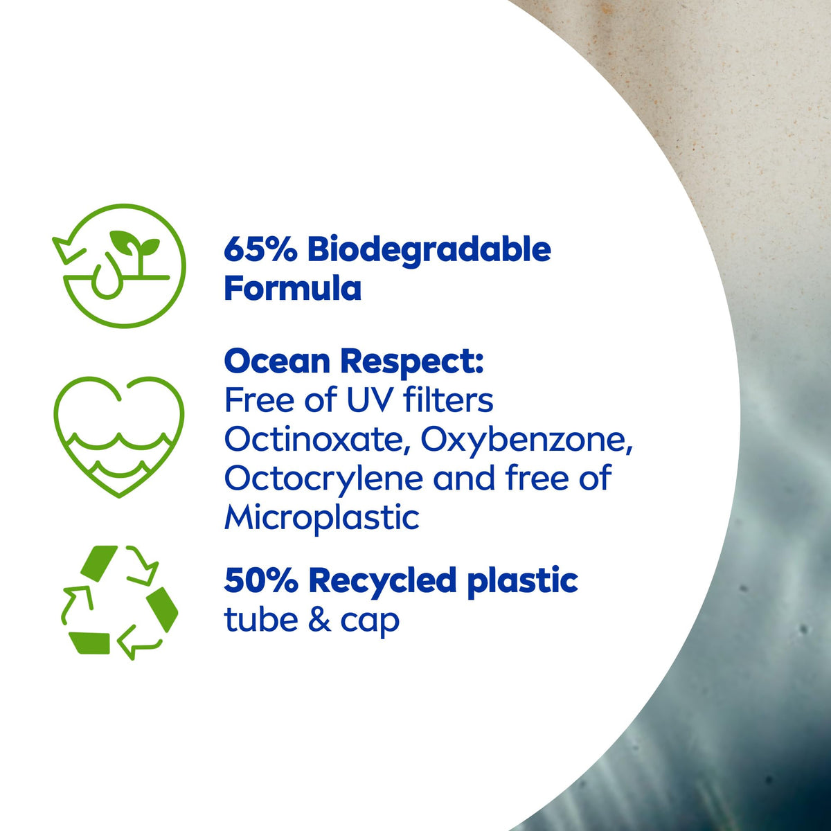 Nivea Sun ingredient label close-up highlighting dermatologically tested formula transparency benefit