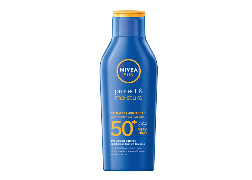 NIVEA front bottle showing label and 200 ml size for reliable sun protection