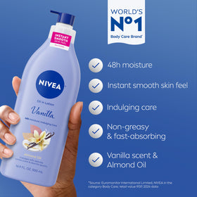 NIVEA lotion texture pouring to show oil-infused, fast-absorbing formula benefit