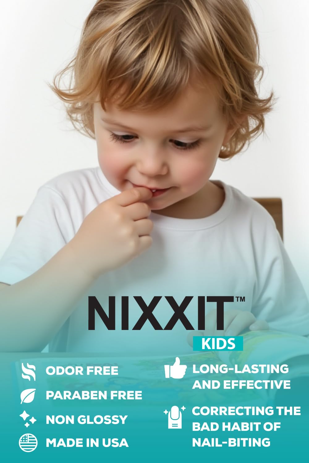 NIXXIT being applied to a child's nail demonstrating quick easy coverage