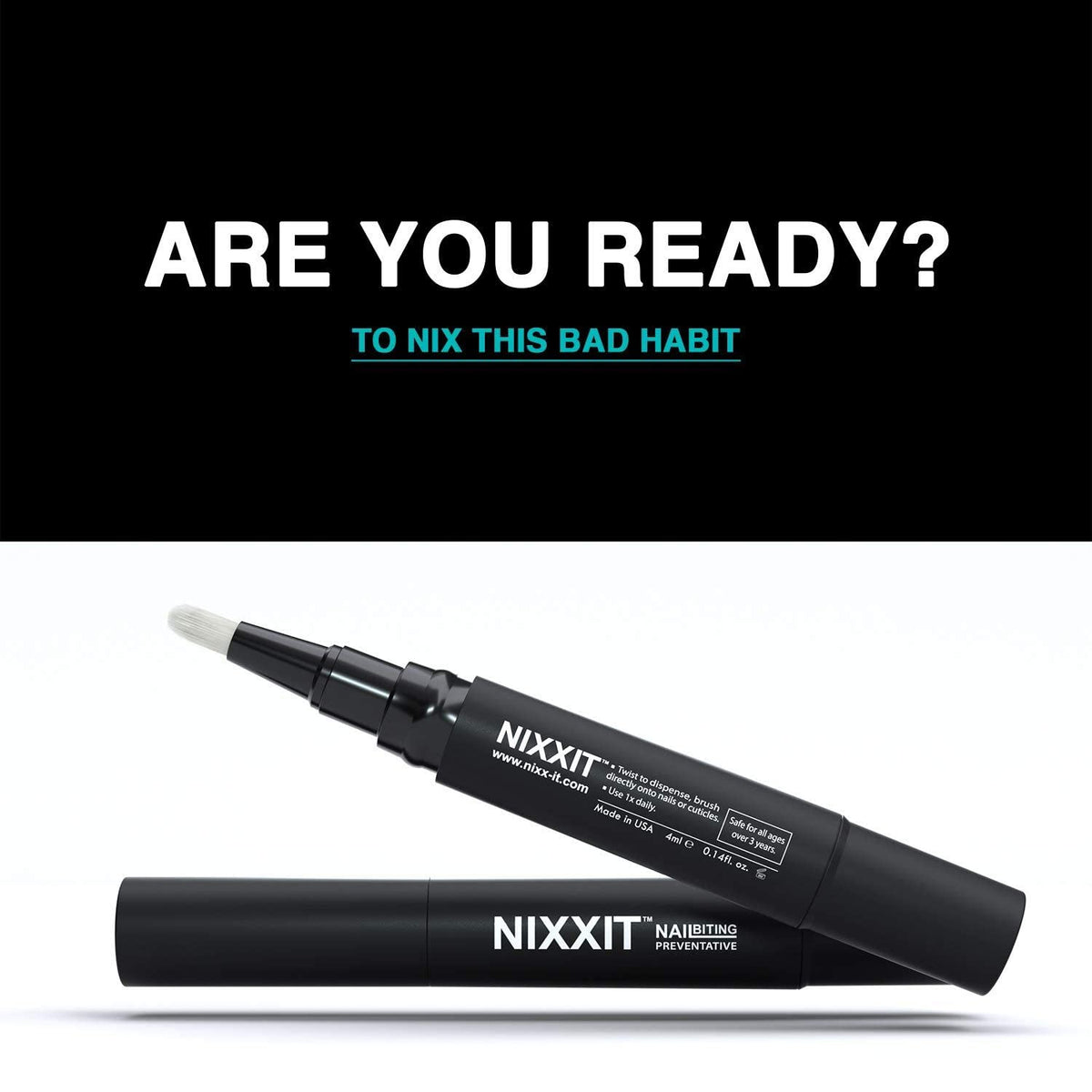 NIXXIT being applied to fingernail to prevent biting and thumb sucking