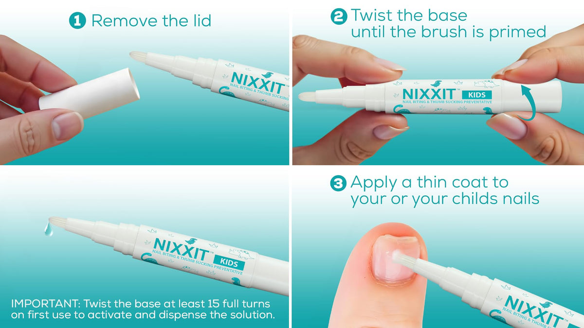 NIXXIT next to a child's hand for scale showing compact, travel-friendly size