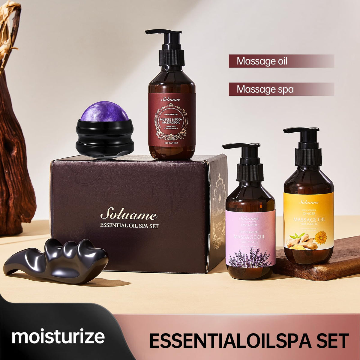 NIZENTA massage roller ball close-up highlighting smooth glide for even oil distribution