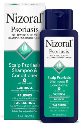 Nizoral front packaging showing 11 oz bottle and clear product benefits