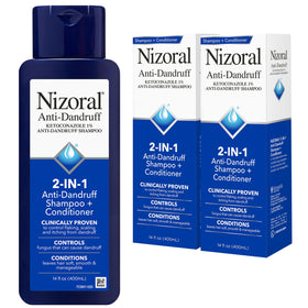 Nizoral front packaging showing bottle and pack benefits