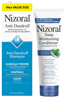 Nizoral bottle front view showing label and volume for clear identification and trust