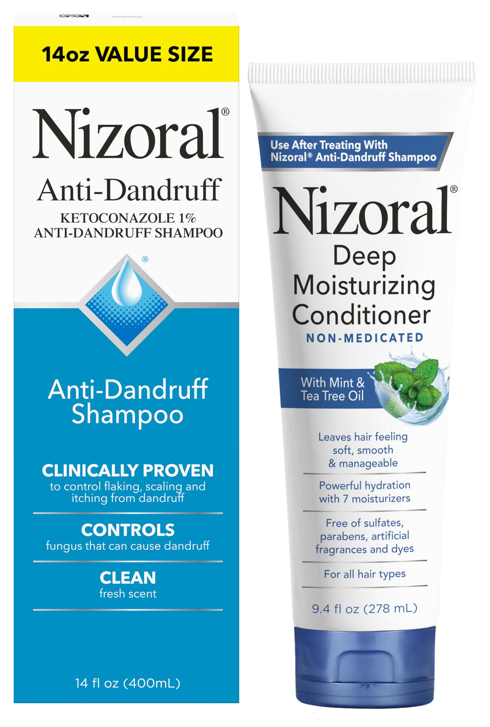Nizoral bottle front view showing label and volume for clear identification and trust