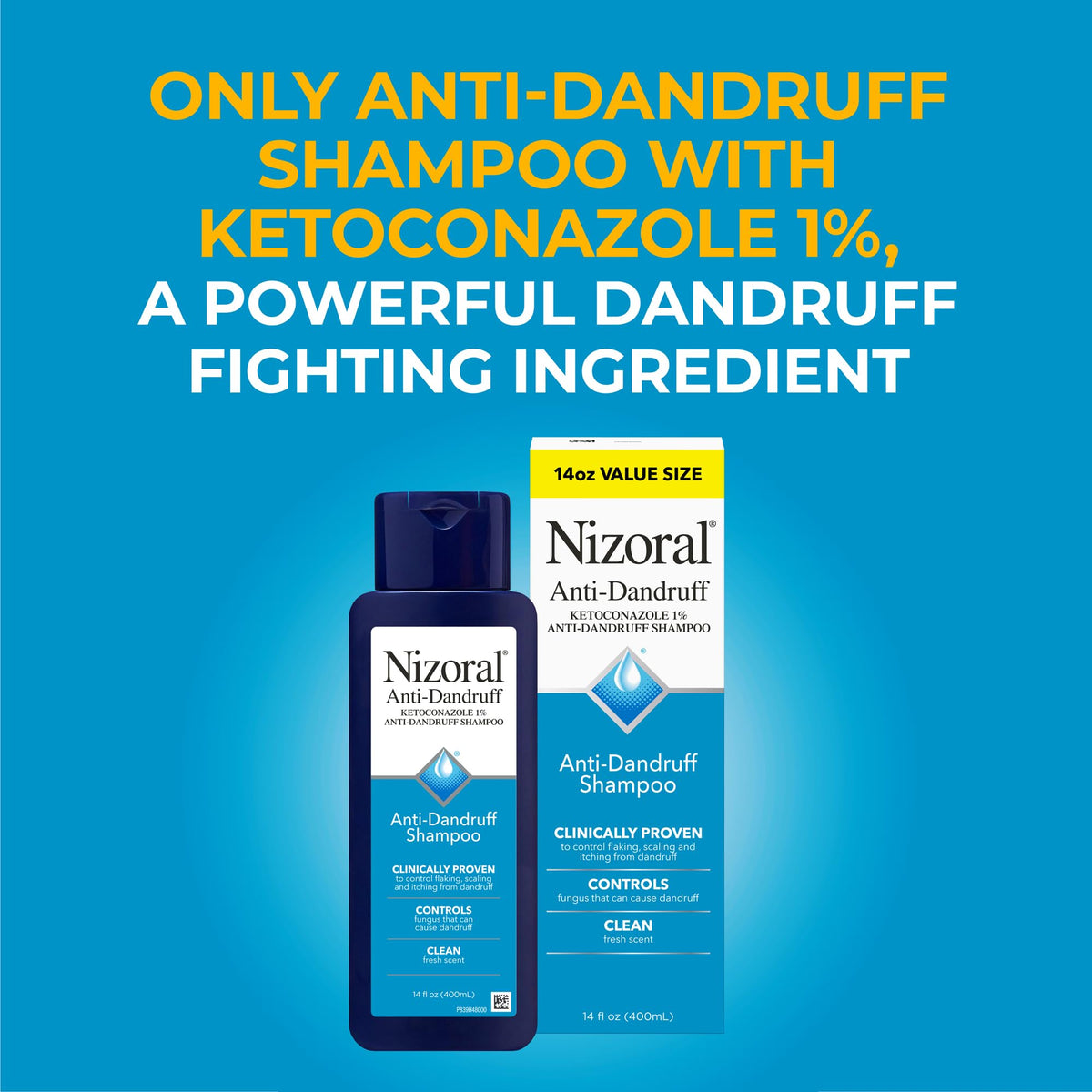 Nizoral label close-up highlighting ketoconazole 1% and treatment benefit