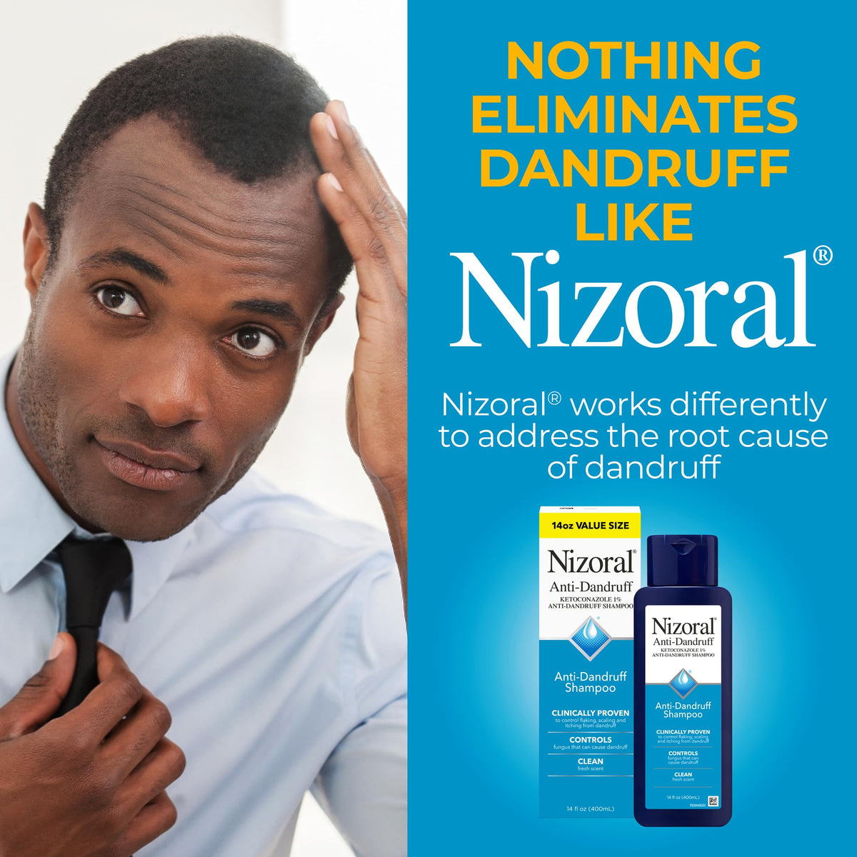 Nizoral applied to scalp in shower showing targeted antifungal action