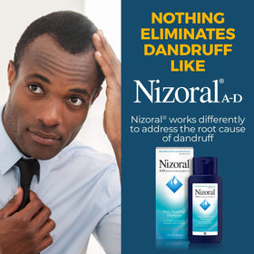 Nizoral bottle beside a hand showing true size and value benefit