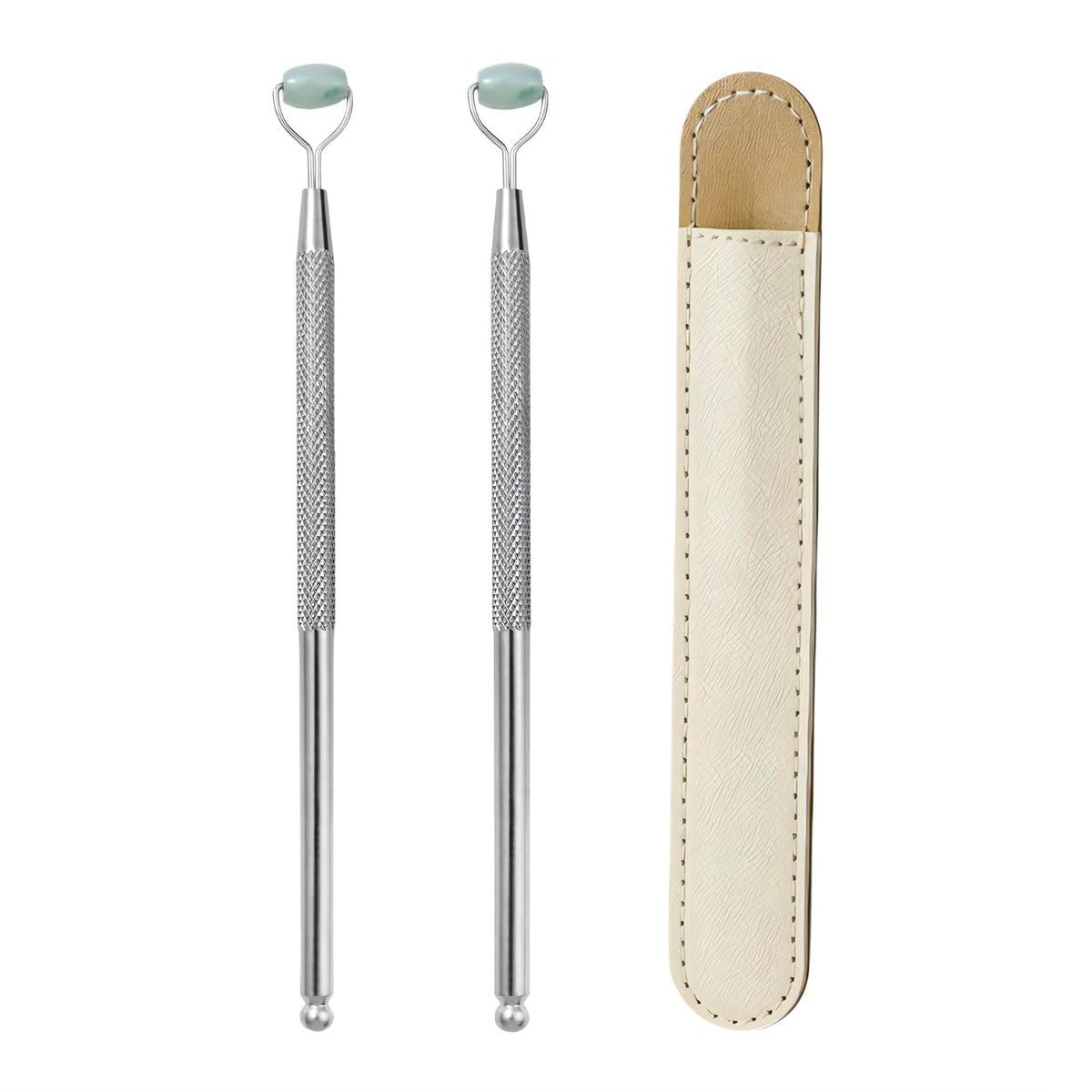 NKQ metal eyelid massage wand front view showing compact design and ease