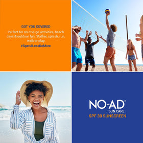 NO-AD on-the-beach family applying sunscreen showing water-resistant benefit
