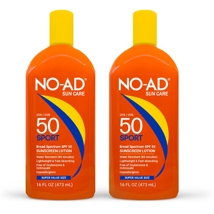 NO-AD front packaging showing 16oz bottle and SPF 50 protection