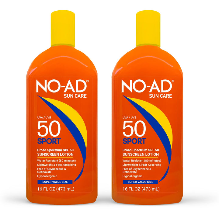NO-AD front packaging showing 16oz bottle and SPF 50 protection
