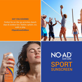 16 oz NO-AD bottle beside beach gear to show family-sized coverage