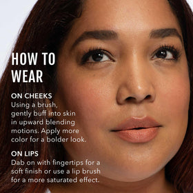 No Makeup Makeup Peach dabbed on lips with fingertip showing natural stain benefit