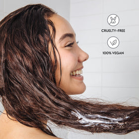 No nothing conditioner applied to damp hair in hands for detangling benefit
