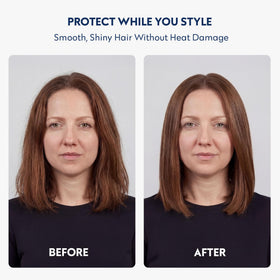 No Nothing sprayed on dry hair demonstrating prep before heat styling
