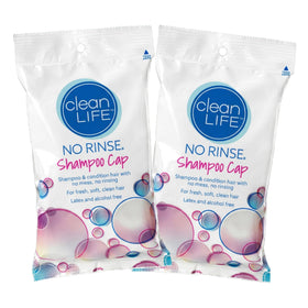 No-Rinse brand front packaging showing two shampoo caps, clear instructions benefit
