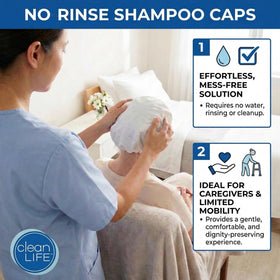 No-Rinse Cleanlife cap in use bedside demonstrating caregiver convenience
