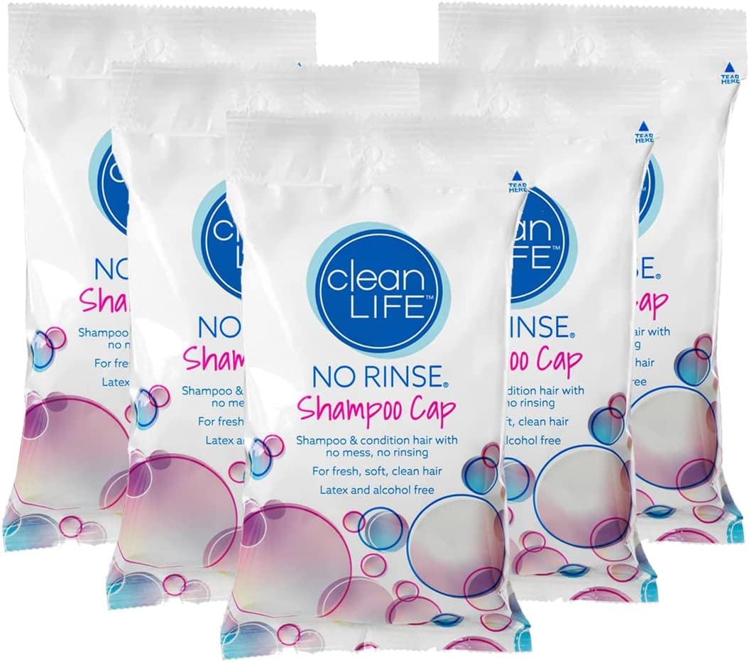 No-Rinse Cleanlife pack front showing five disposable caps and benefits
