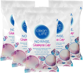 No-Rinse Cleanlife pack front showing five disposable caps and benefits