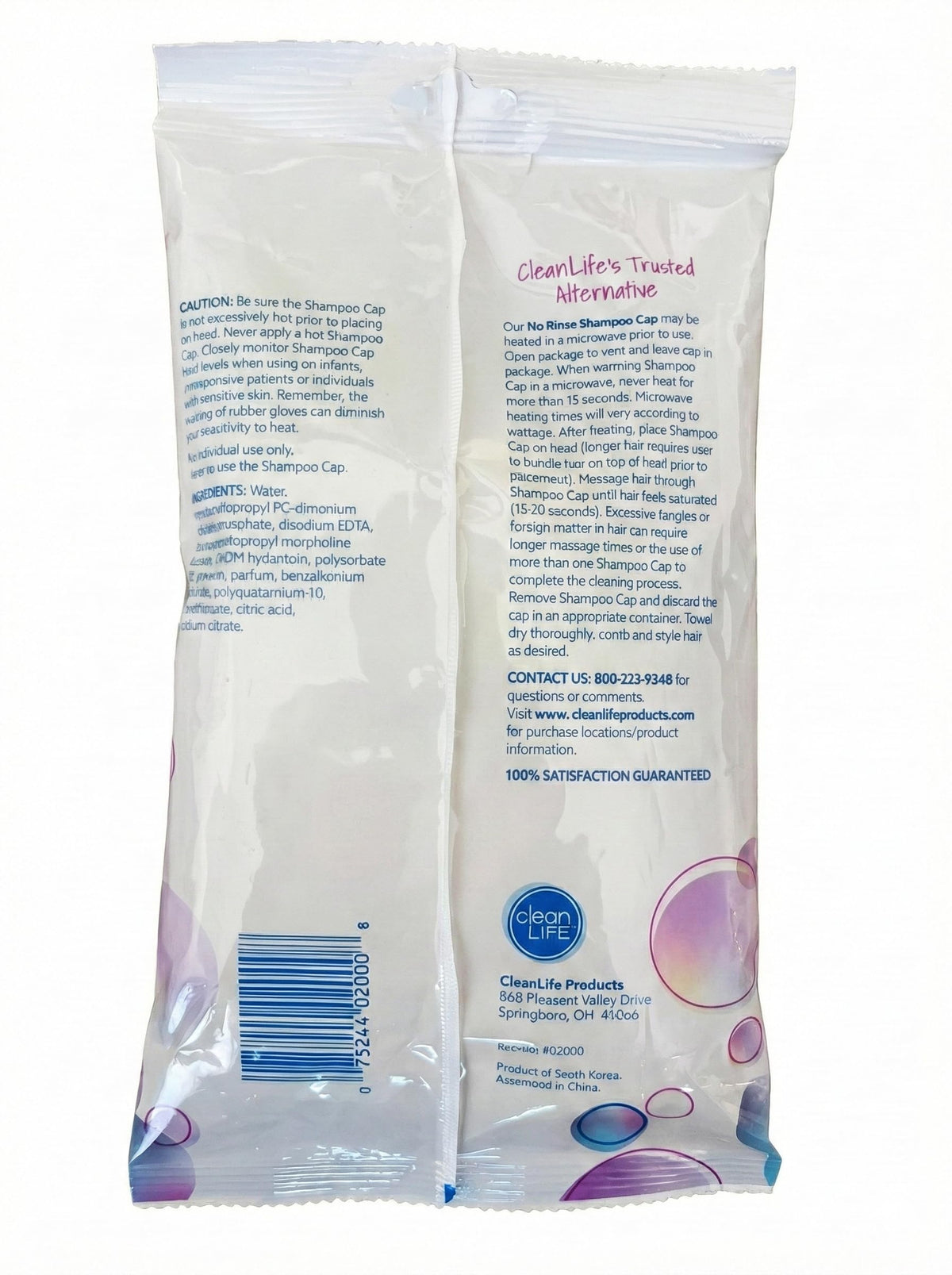No-Rinse Cleanlife cap next to common items showing compact size and portability