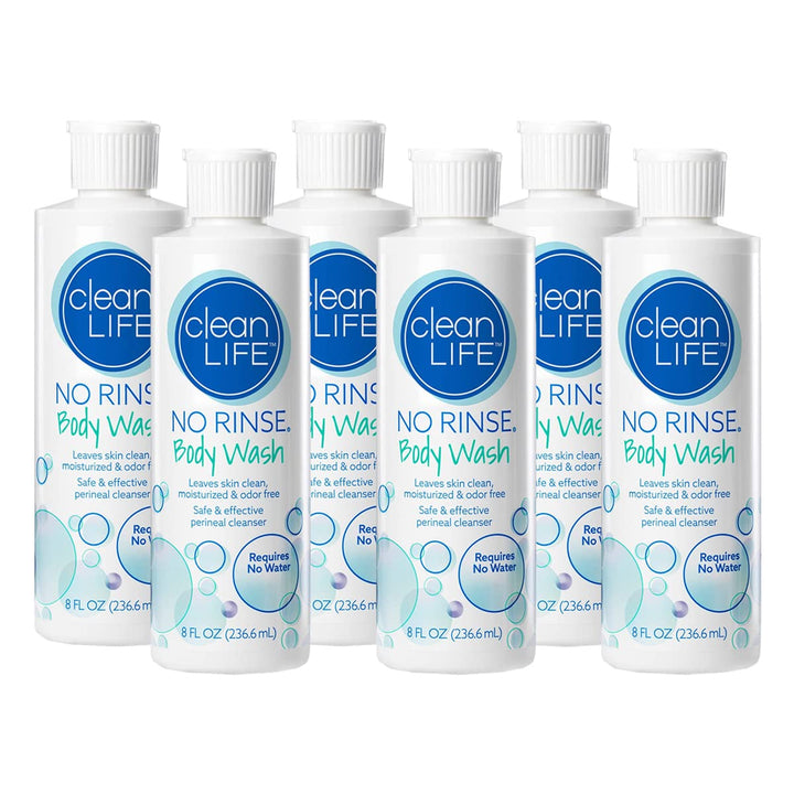 No-Rinse front packaging showing bottle and six-pack benefits